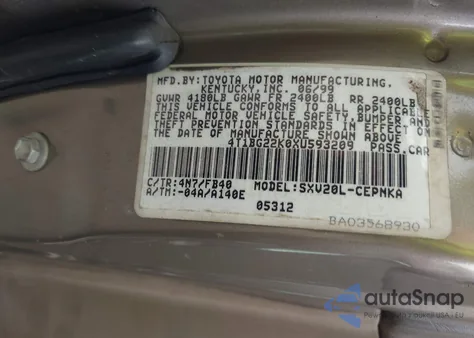 1999 Toyota Camry Le z USA, uszkodzony, nr VIN 4T1BG22K0XU593209